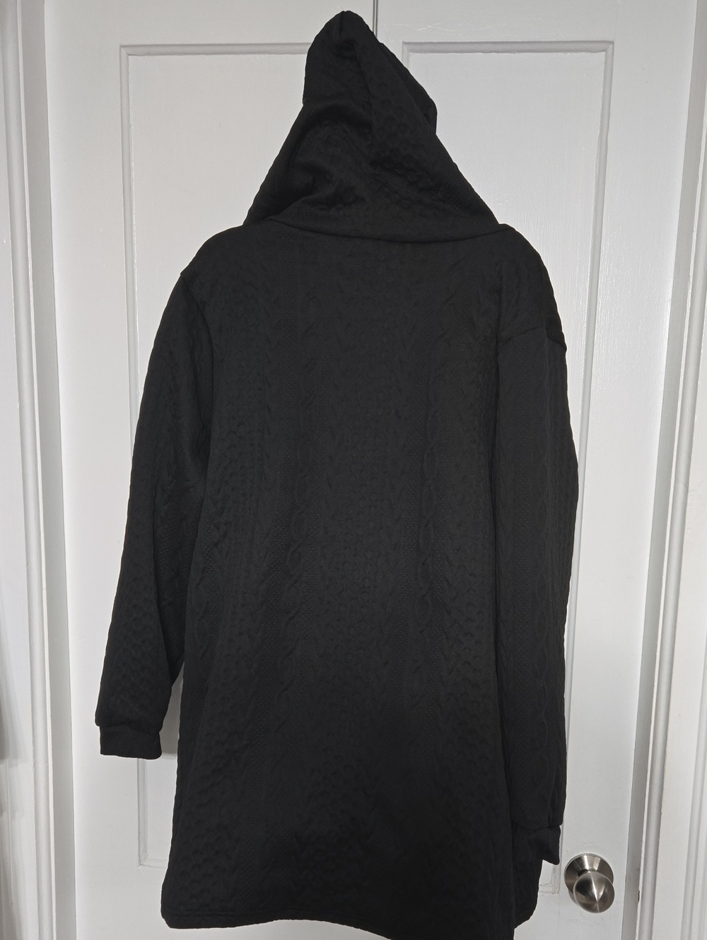 Black Hooded Knit-Look Full Zip Summer Hoody-Coat 2X - Picture 2 of 6